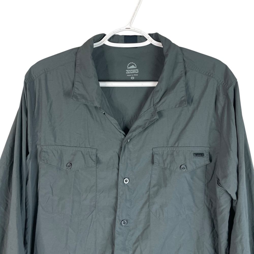 Zoic Mens Button Up Outdoor Shirt‎ Medium Gray Long Sleeve Nylon Quick Dry Wick